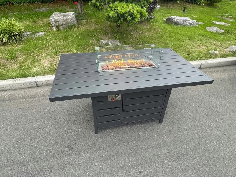 Fimous Aluminum Fire Pit Dining Table Gas Heater Garden Furniture Accessory Patio Dark Grey Without Glass