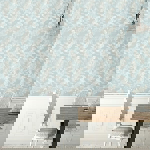 Hoopla Walls Feathers - Pale Blue 10m Wallpaper