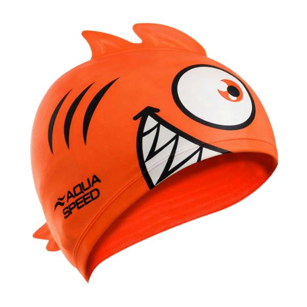 Aqua Speed Boys Girls Piranha Patterned Swimming Cap | Silicone 3D Print Easy Fit Swim Cap
