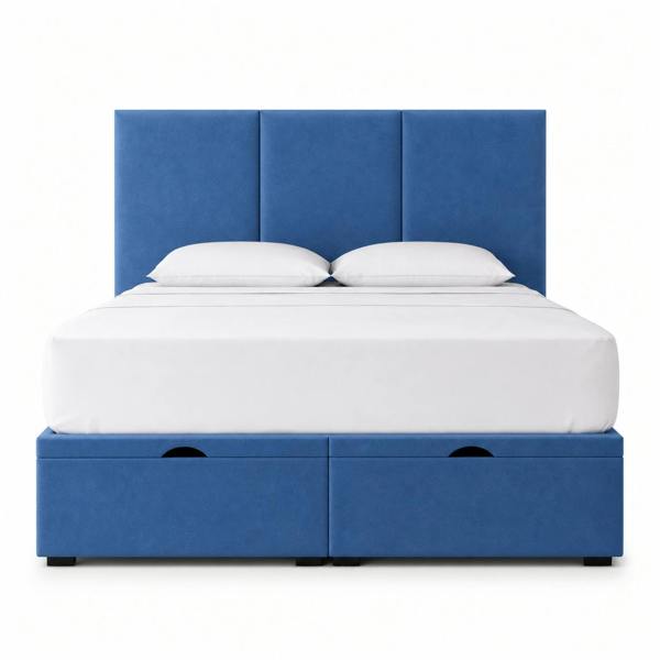 Great British Beds Three Panel Divan Ottoman Bed - Blue Plush