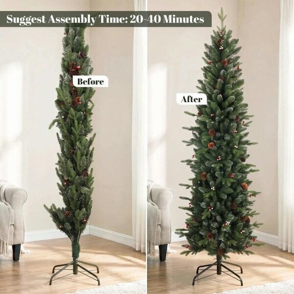 Bobobiy Slim Gracious Pine Xmas Tree, 6ft/180cm Artificial Christmas Tree with 688 Branch Tips, Foldable Steel Stand, Green