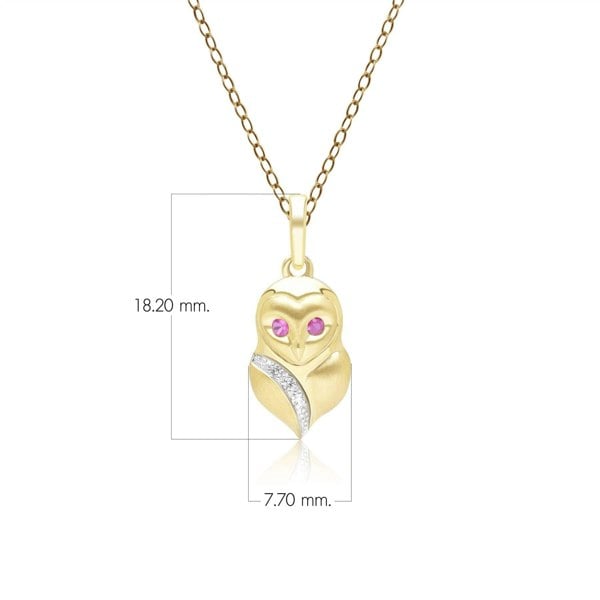 135P2128019 Gardenia Ruby and White Sapphire Owl Pendant Necklace in 9ct Yellow Gold Dimensions