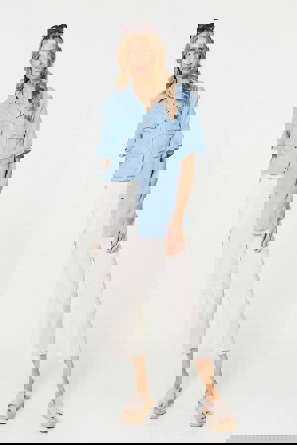 Light Blue | Short Sleeve Boxy Pocket Detail Shirt
