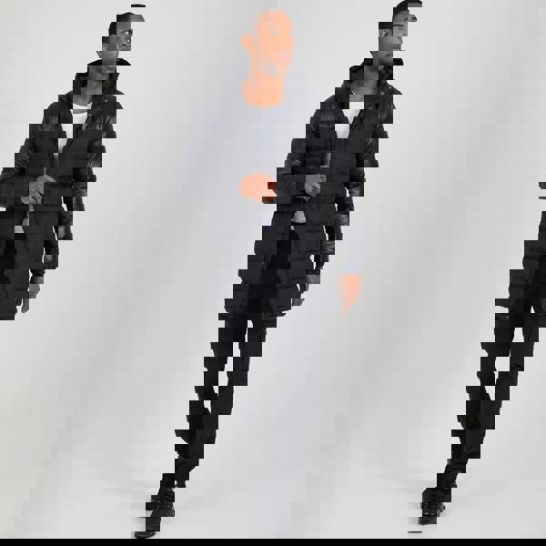 Brave Soul Black Longline Hooded Padded Jacket  - Black Image 3