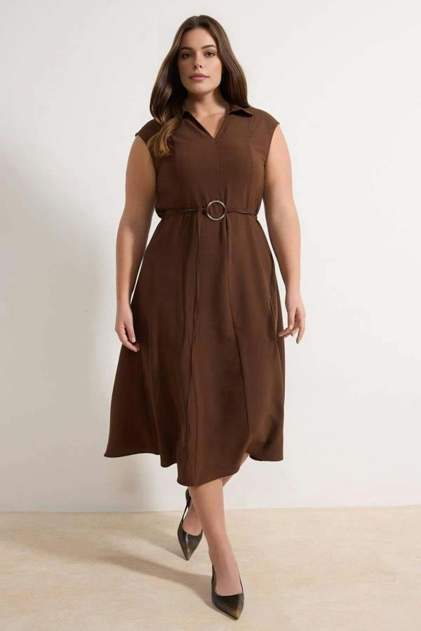 WOVCOR Midi Woven Plus Size Dress