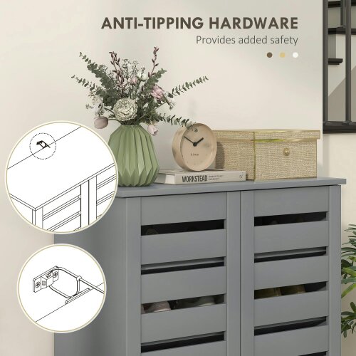 Wyld Haus Zifa Wooden Grey Slim Shoe Cabinet With 5 Tier Storage And Slatted Doors