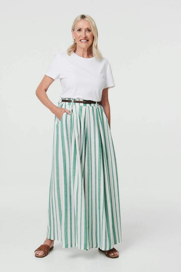 Green | Belted High Waist Wide Trousers