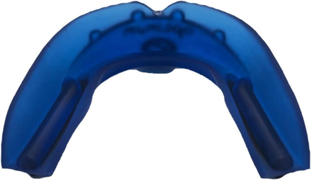 Blue Optimum Matrix mouthguard top view showing U-shape tooth channel, on white - Optimum