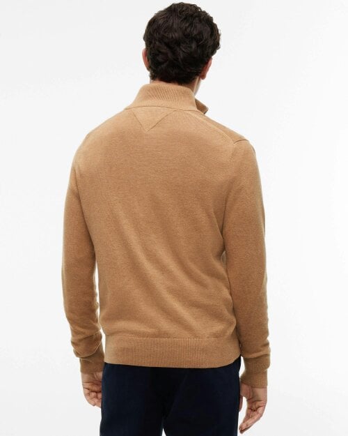 Tommy Hilfiger Organic Cotton Cashmere Mens Zip-Mock Sweater - Safari Canvas Heather