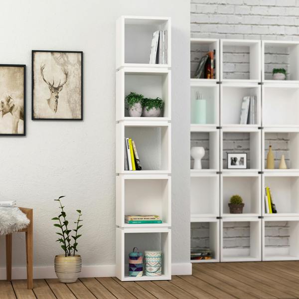 Decortie Multi Modern Bookcase Display Unit Stylish Freestanding Storage Oak White 167cm Tall