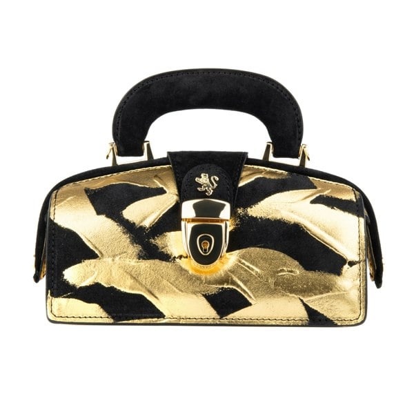 Embassy London Gazelle Mini - Gold & Black - Mini top handle structured bag in Italian leather with LED
