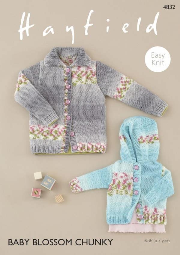 Hayfield Blossom Chunky Knitting Pattern 4832, Hoodies, Cardigans for Baby, Kids, Birth - 7 Years - Easy