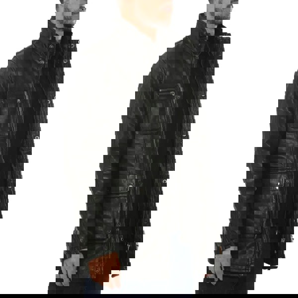 Leather Company Men's Lambskin Leather Stand Collar Field Jacket