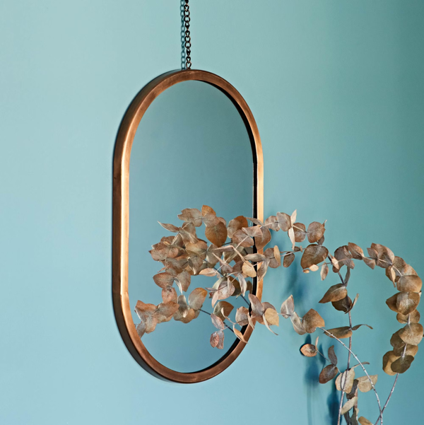 Paper High Darpan Oval Antique Copper Hanging Chain Wall Mirror