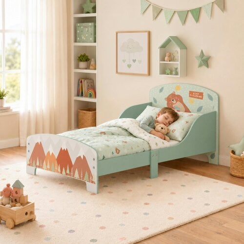 ZONEKIZ Toddler Bed Frame, Kids Bedroom Furniture for Ages 3-6 Years, Green