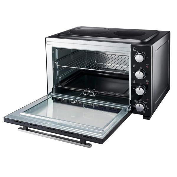 Cooks Professional 48L Mini Oven with 2 Ceramic Hobs | Black / Silver