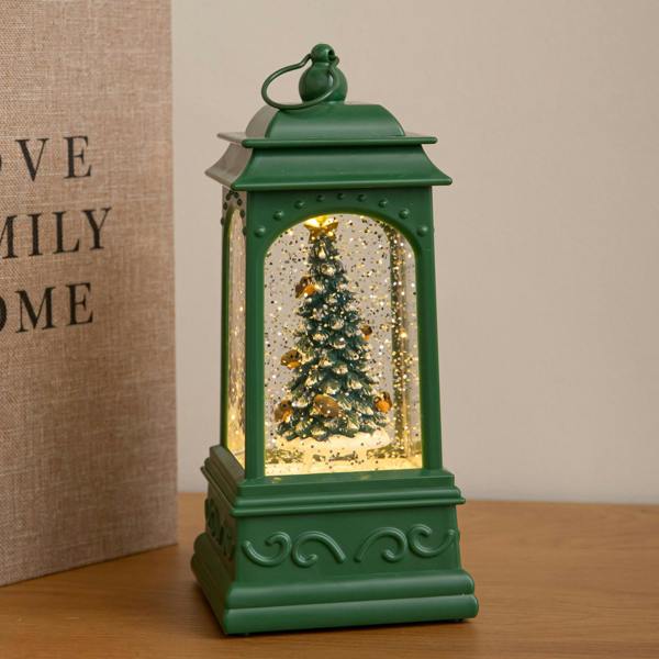 Samuel Alexander 21cm Dual Powered Green Christmas Tree Water Spinner Lantern with Warm White LED