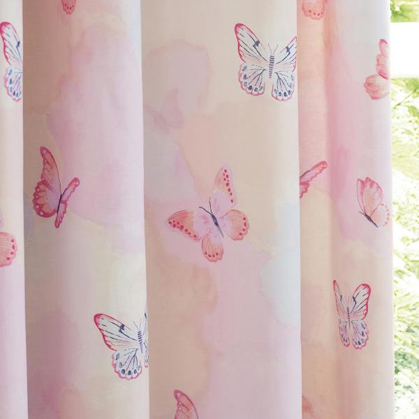 Catherine Lansfield Ombre Butterflies Fully Reversible Eyelet Curtains Pink