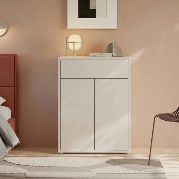 Furniture To Go Alice Springs Shoe Cabinet with 2 Doors Push-to-Open & 1 Drawer Push-to-Open in Sand