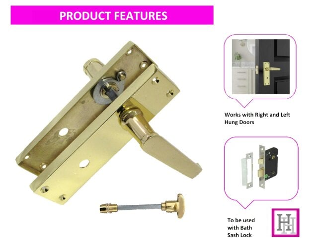 Door Handle Sets Victorian Straight Bathroom Lock Handles Brass Plated (Bathroom Lock Handle x 1)