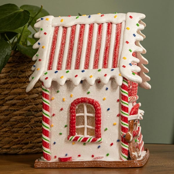 Samuel Alexander 20cm Battery Operated Light up Gingerbread Candy Cabin with Warm White LEDs