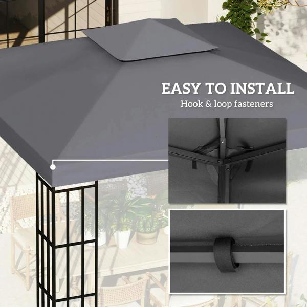 Deep grey double-tier gazebo top cover with hook-and-loop fastening points