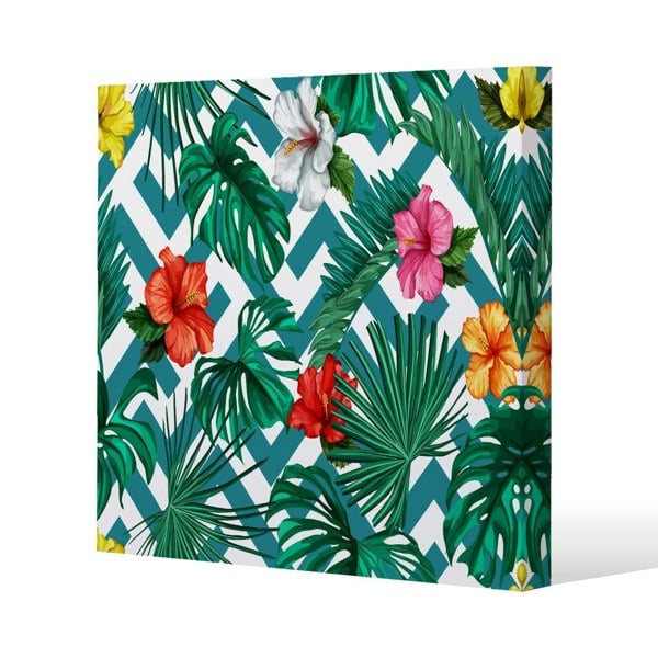 Benjamin Tate Design Tropical Leaves & Geometrics Slim Style Canvas Print  40x40cm , 15mm Slim Real wood.