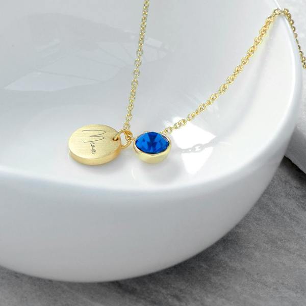 Abode Home & Gifts Personalised Birthstone Crystal And Disc Necklace | Gold
