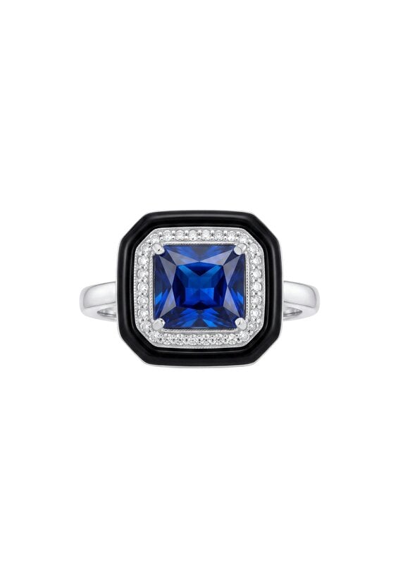 Latelita Art Deco Sapphire & Enamel Cocktail Ring Silver