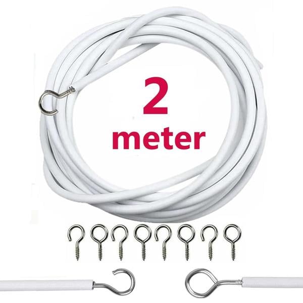 ATEK 2m Net Curtain Wire with Hooks and Eyes White
