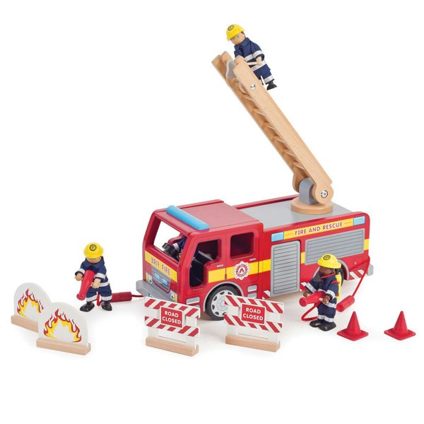 Tidlo Wooden Fire Engine Toy Featuring Removable Roof For Easy Access