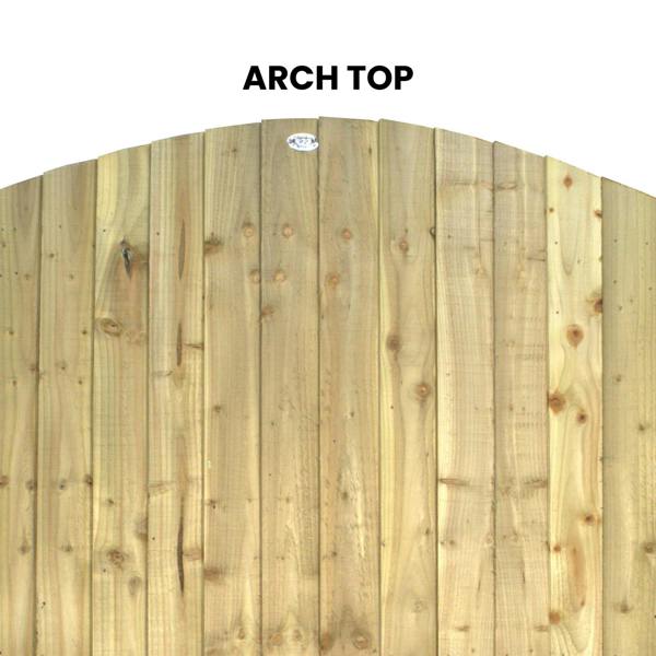 [rackhams variation] gate feather edge fully framed arch top [h.1800 x w.options] 3