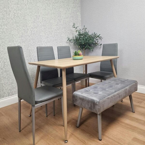 Kosy Koala Dining Table Set With 4 Grey Chairs And 1 Grey Velvet Bench Dining Room Furniture
