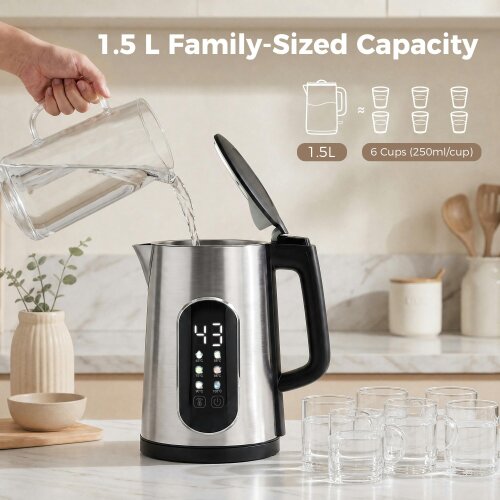 HOMCOM 3000W 1.5L Fast Boil Electric Kettle with LED Touch Control, Silver