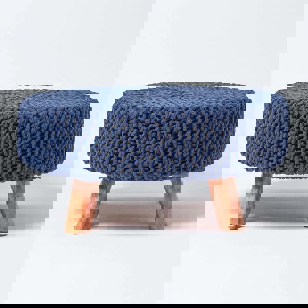 HOMESCAPES Large Round Cotton Knitted Footstool on Legs