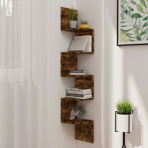 Berkfield Wall Corner Shelf Smoked Oak 19x19x123 cm Engineered Wood