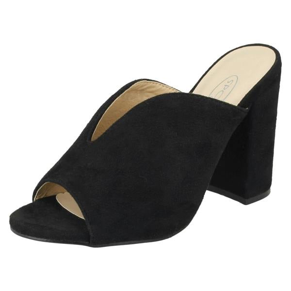 Spot On Ladies Spot On High Chunky Heel Mules