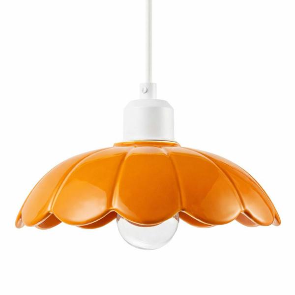 Modern Orange Gloss Ceramic Pendant Light Shade with Scallop Edge Image 3