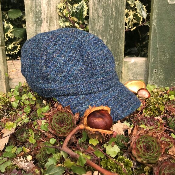 Heather Hats & Accessories Harris Tweed Traditional Cadet Cap, Satin Lining, Outdoor Wear, Peacock Blue