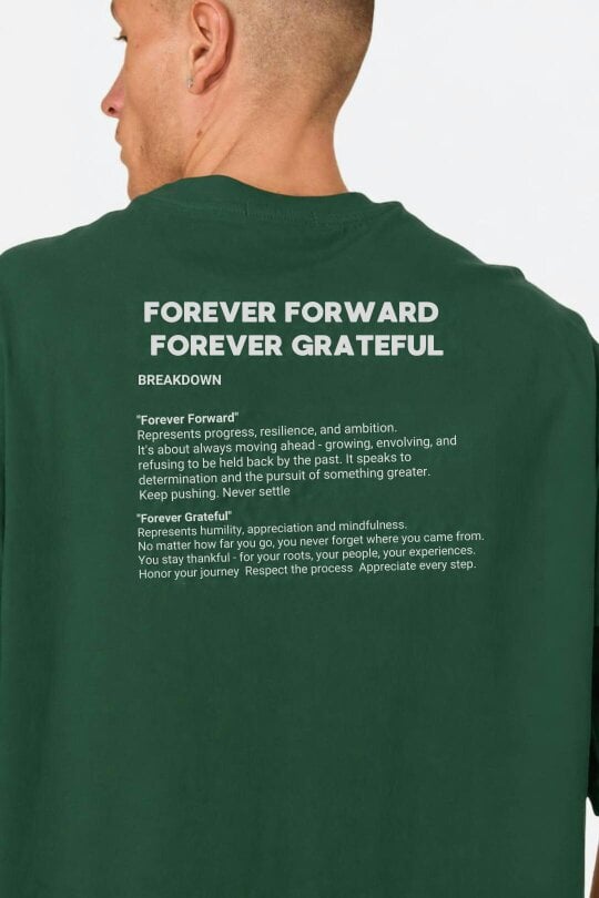 Elaina Fashion Men’s Oversized Heavyweight T-Shirt – “Forever Forward. Forever Grateful.” - Dark Green