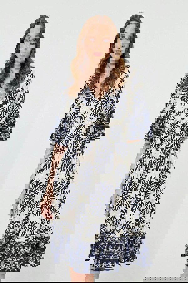 Blue | Printed 1/2 Sleeve Knee Length Dress
