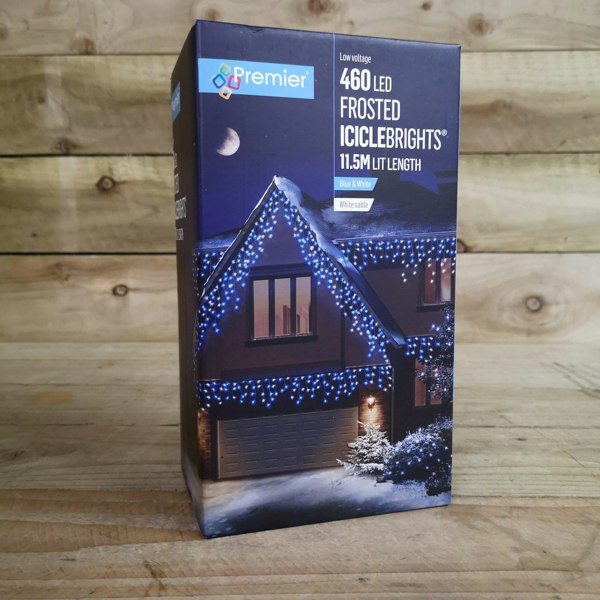 Samuel Alexander 460 LED 11.5m Premier Christmas Outdoor 8 Function Icicle Lights Blue & White