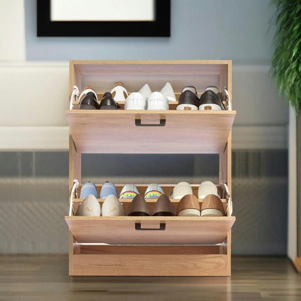 Rafaelo Mobilia 2 Drawer Shoe Storage Cabinet Pine