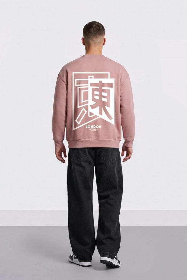 London Attitude Relaxed Fit Japanese Inspired Graphic Sweatshirt - Dusty Pink