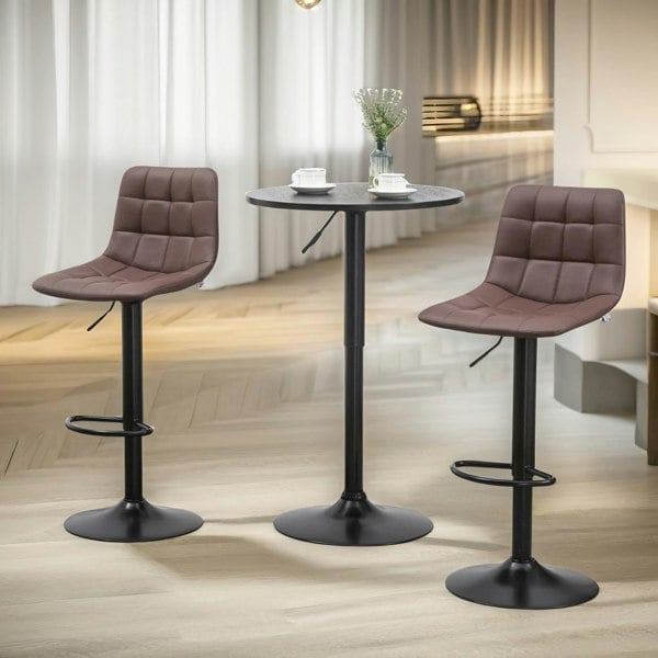 Rafaelo Mobilia 2PC Height Adjustable 360 Swivel Bar Stools Set With Backrest Brown