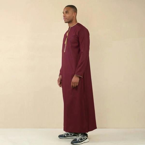TT-003 - Men's Wine Emirati Omani Tassel Embroidery Thobe - Thobez - 6