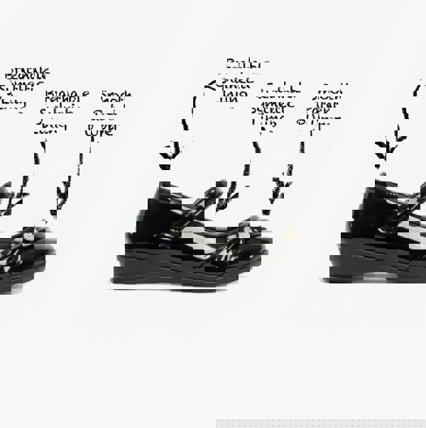 US Brass PAIGE II Girls Touch Fastened Diamante Bar Shoes Patent Black