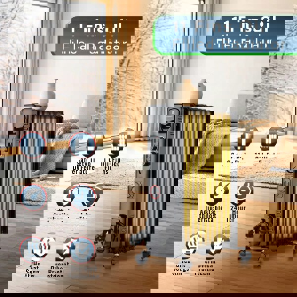 PureMate 2500W 11 Fin Oil Filled Radiator – Black