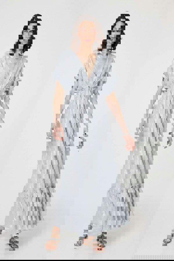 Light Grey | Dotty Empire Waist Kimono Maxi Dress