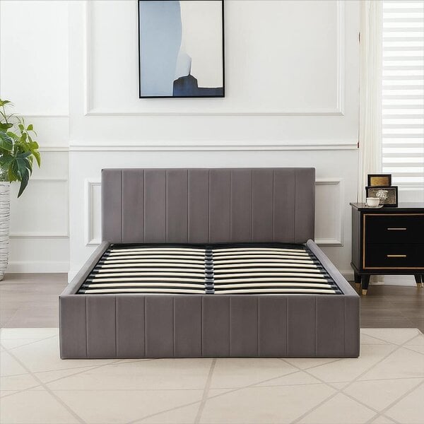 Kosy Koala Ottoman Bed Gas Lift Storage Grey 4ft6 Double Line Pattern Velvet Bedroom